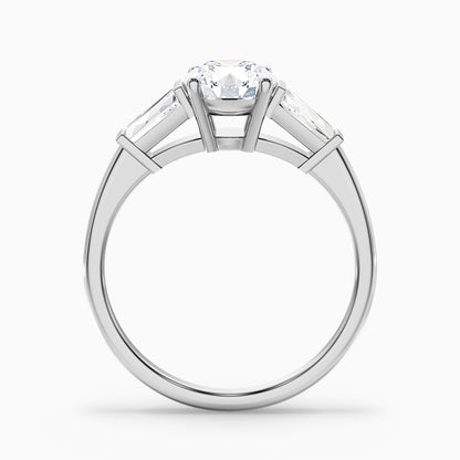 Carly 1.5 Carat Round 3 Stone Lab Grown Engagement Ring With Side Baguette Diamonds in 14k White Gold  DestGlow