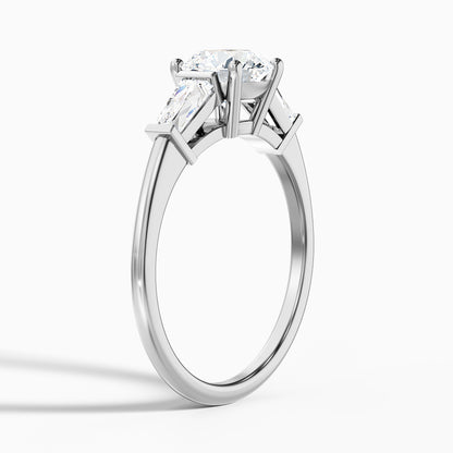 Carly 3.5 Carat Round 3 Stone Lab Grown Engagement Ring With Side Baguette Diamonds in 14k Yellow Gold  DestGlow