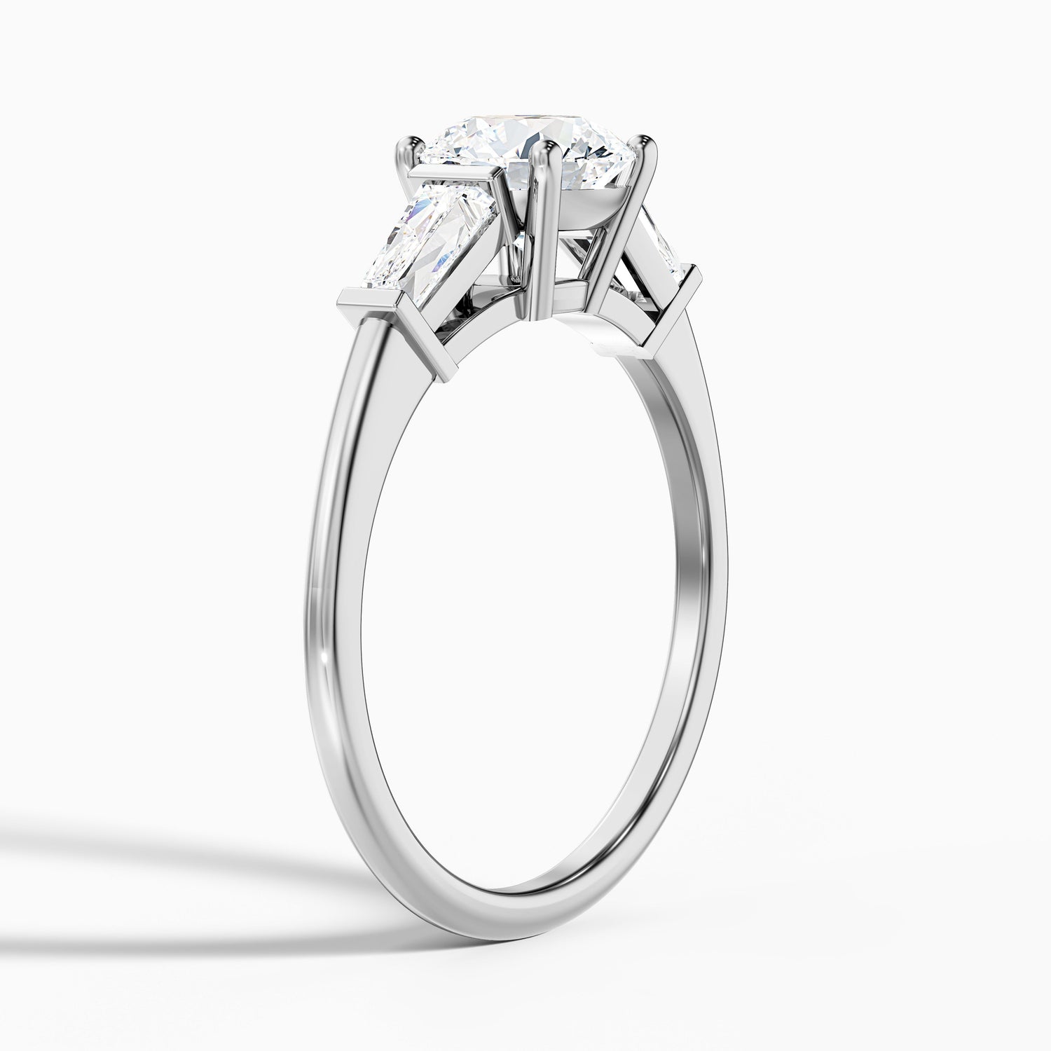 Hope 4 Carat Round 3 Stone Moissanite Diamond Ring With Side Baguette Diamonds in 925 Sterling Silver