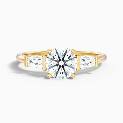 Kia 10 Carat Round 3 Stone Moissanite Diamond Ring With Side Baguette Diamonds in 10k Yellow Gold  DestGlow