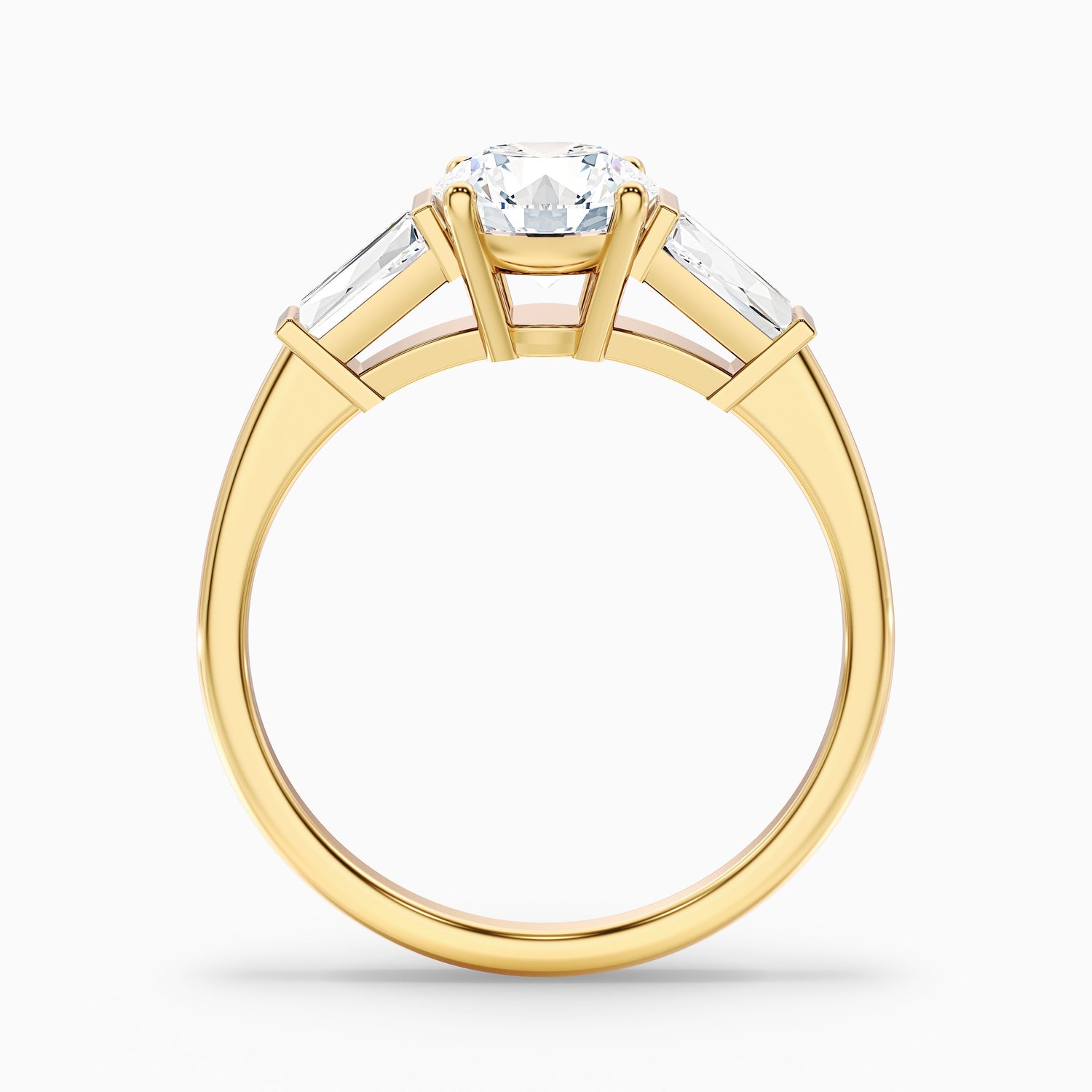Kia 7 Carat Round 3 Stone Moissanite Diamond Ring With Side Baguette Diamonds in 10k Yellow Gold  DestGlow