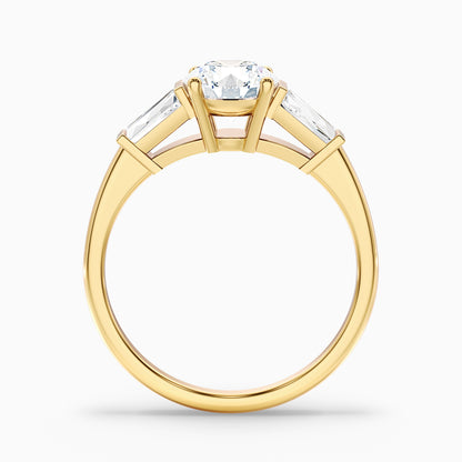 Kia 10 Carat Round 3 Stone Moissanite Diamond Ring With Side Baguette Diamonds in 10k Yellow Gold  DestGlow