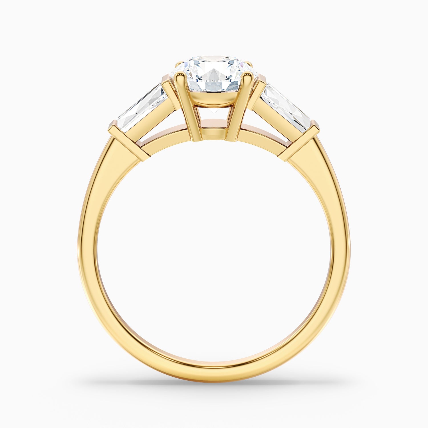Hope 4.5 Carat Round 3 Stone Moissanite Diamond Ring With Side Baguette Diamonds in 10k Yellow Gold