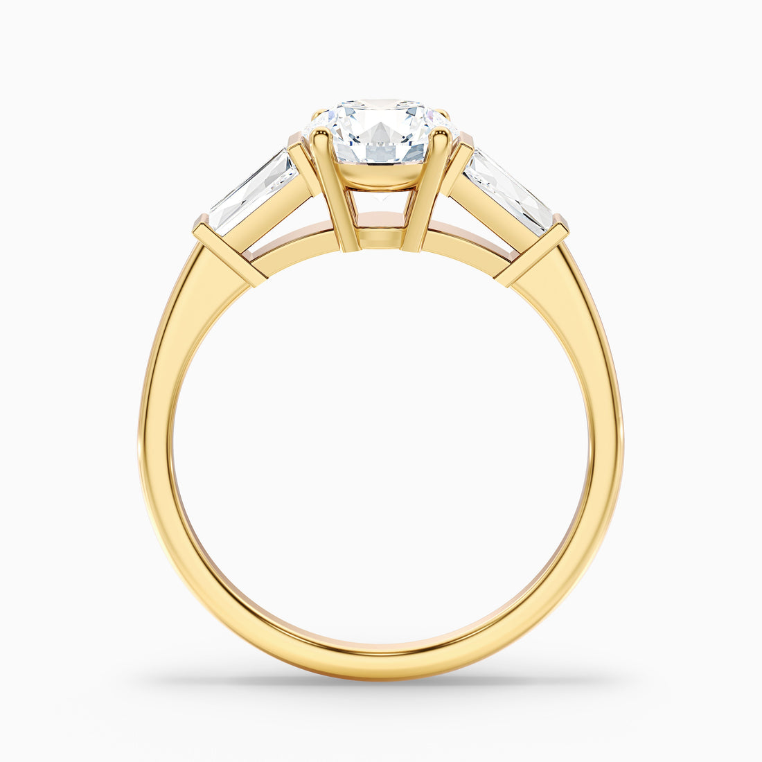 Carly 2 Carat Round 3 Stone Lab Grown Engagement Ring With Side Baguette Diamonds in 18k Yellow Gold  DestGlow