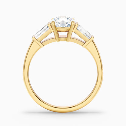 Hope 1.5 Carat Round 3 Stone Moissanite Diamond Ring With Side Baguette Diamonds in 10k Yellow Gold
