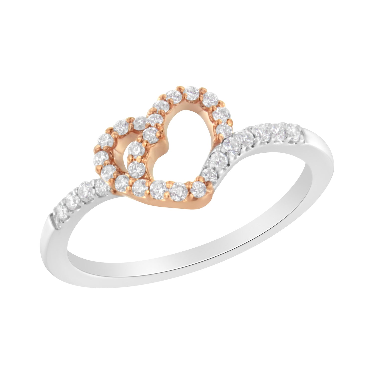 10K Two Toned Gold Diamond Heart Cocktail Ring (1/5 Cttw, H-I Color, I1-I2 Clarity) - Size 6-1/2 by Bids.com