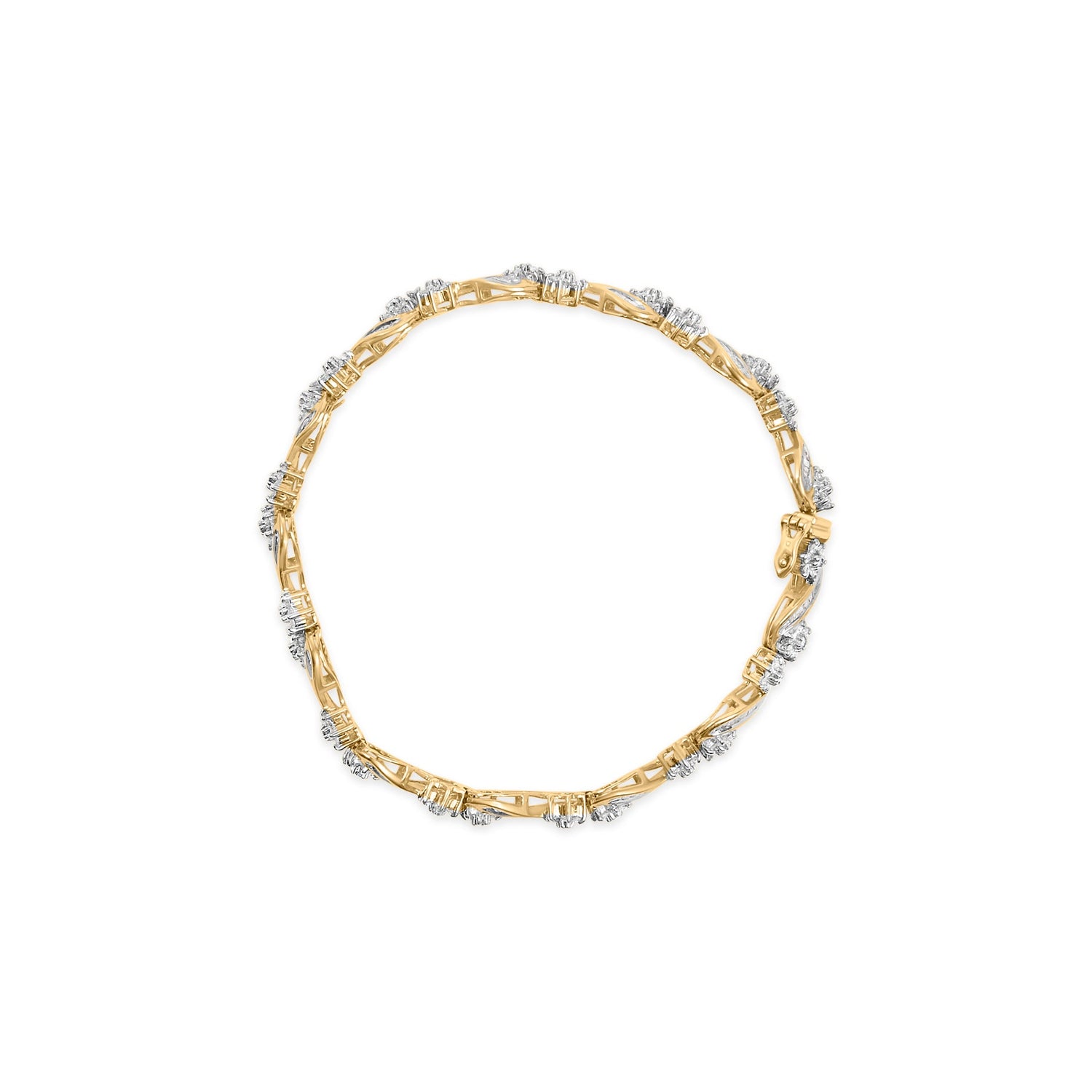 10k Yellow Gold 3.00 Cttw Round-Cut and Baguette-Cut Floral Link 7.25" Bracelet (I-J Color, I1-I2 Clarity) by Bids.com