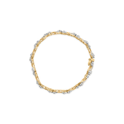 10k Yellow Gold 3.00 Cttw Round-Cut and Baguette-Cut Floral Link 7.25" Bracelet (I-J Color, I1-I2 Clarity) by Bids.com