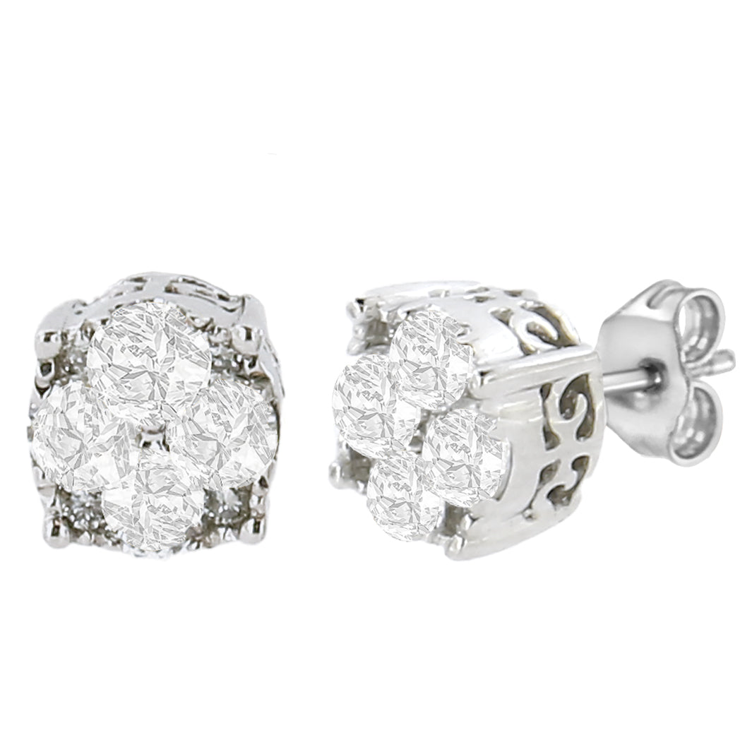 .925 Sterling Silver 1/2 cttw Prong Set Round-Cut Diamond Cluster Stud Earring (I-J Color, I2-I3 Clarity) by Bids.com