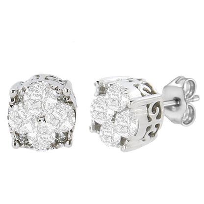 .925 Sterling Silver 1/2 cttw Prong Set Round-Cut Diamond Cluster Stud Earring (I-J Color, I2-I3 Clarity) by Bids.com