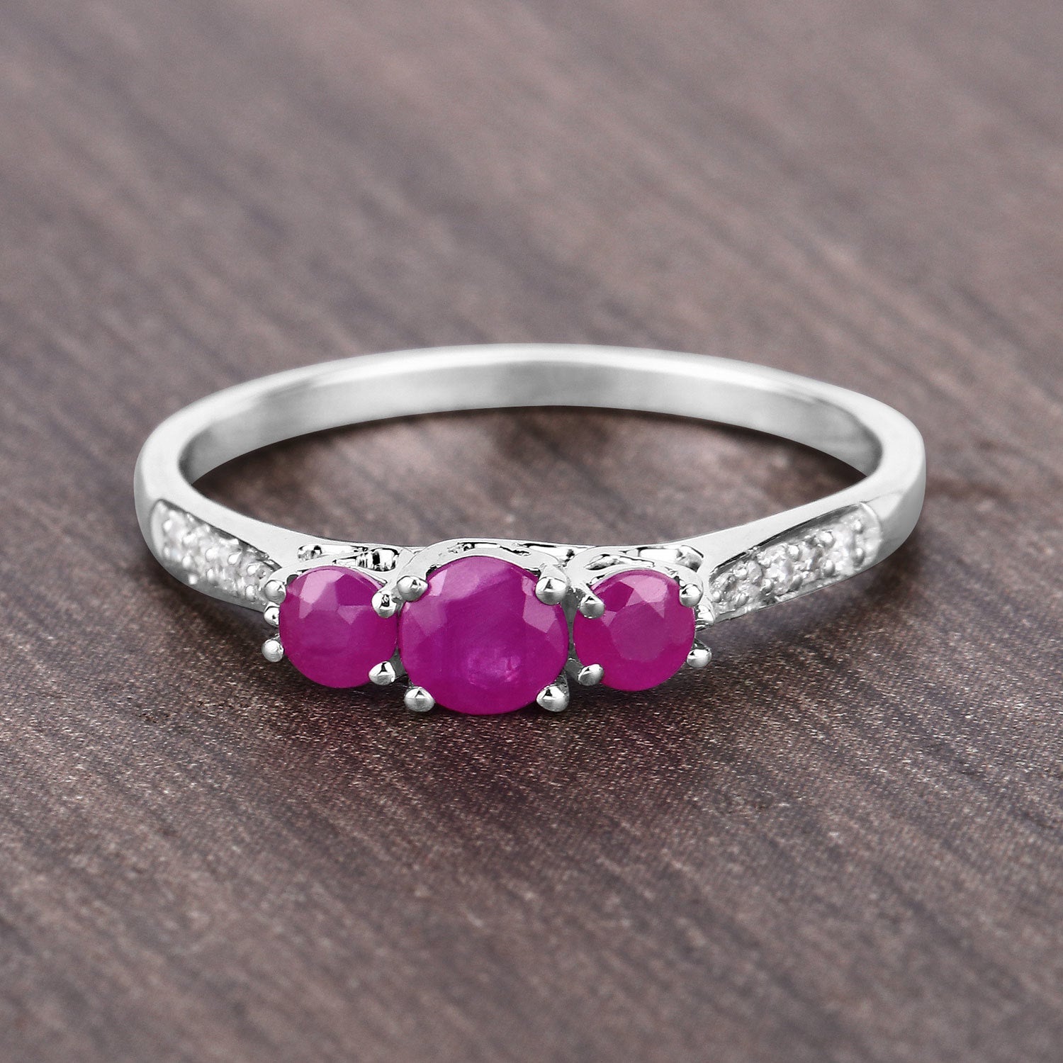 0.61 Carat Genuine Ruby and White Diamond 14K White Gold Ring by Bids.com