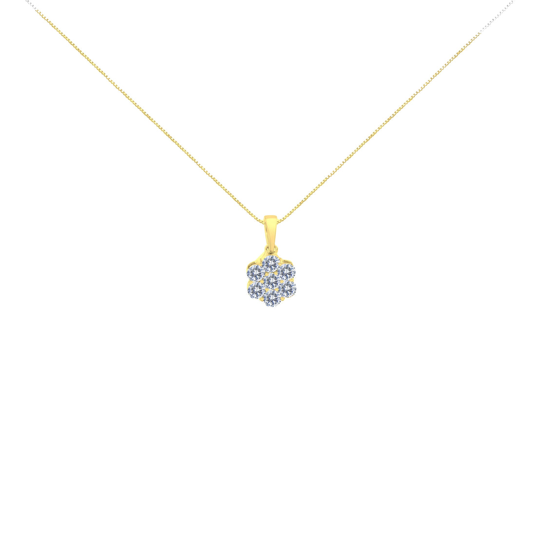 14K Yellow Gold 1.00 Cttw Brilliant Round-Cut Diamond 7 Stone Floral Cluster 18" Pendant Necklace (H-I Color, SI2-I1 Clarity) by Bids.com