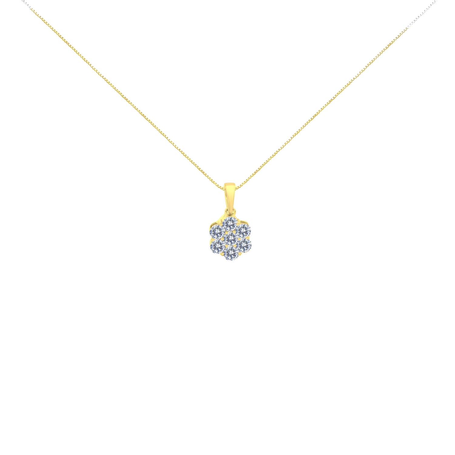 14K Yellow Gold 1.00 Cttw Brilliant Round-Cut Diamond 7 Stone Floral Cluster 18" Pendant Necklace (H-I Color, SI2-I1 Clarity) by Bids.com