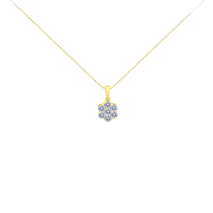 14K Yellow Gold 1.00 Cttw Brilliant Round-Cut Diamond 7 Stone Floral Cluster 18" Pendant Necklace (H-I Color, SI2-I1 Clarity) by Bids.com