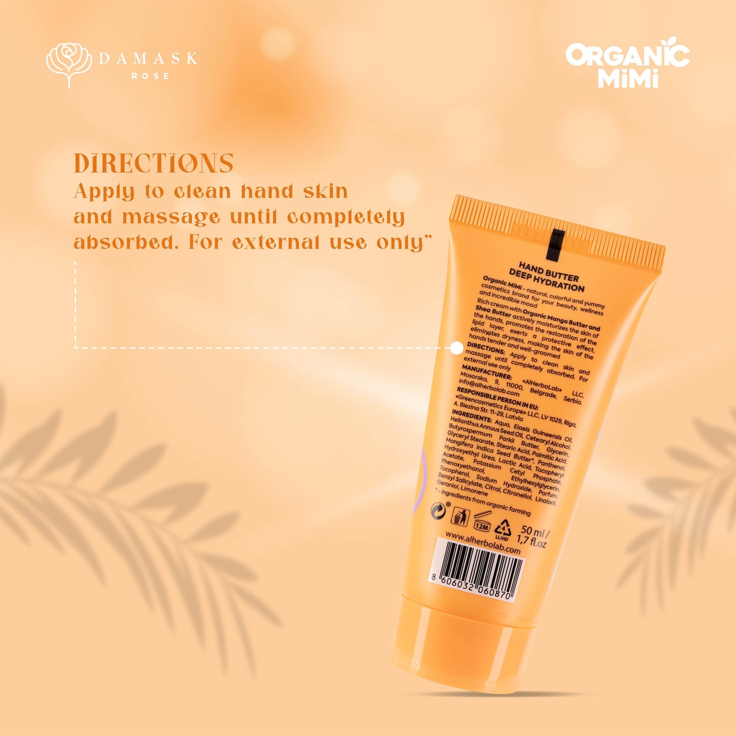 Organic Mimi, Hand Butter Deep Hydration, 50 ml by Damask Rose