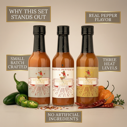 Hot Sauce 3-Pack Gift Set - Original, Habanero &amp; Sweet Heat | Small Batch Restaurant Made | Lady May by The Lady May