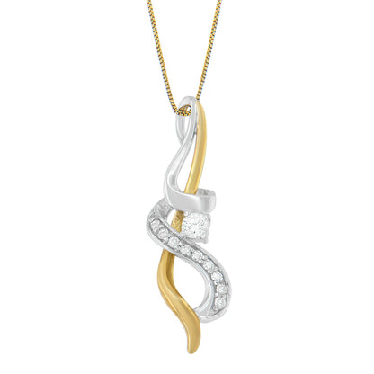 Espira 10K Two-tone Gold 1/5 cttw Diamond Intertwined Swirl Pendant Necklace (J-K, I1-I2) by Bids.com