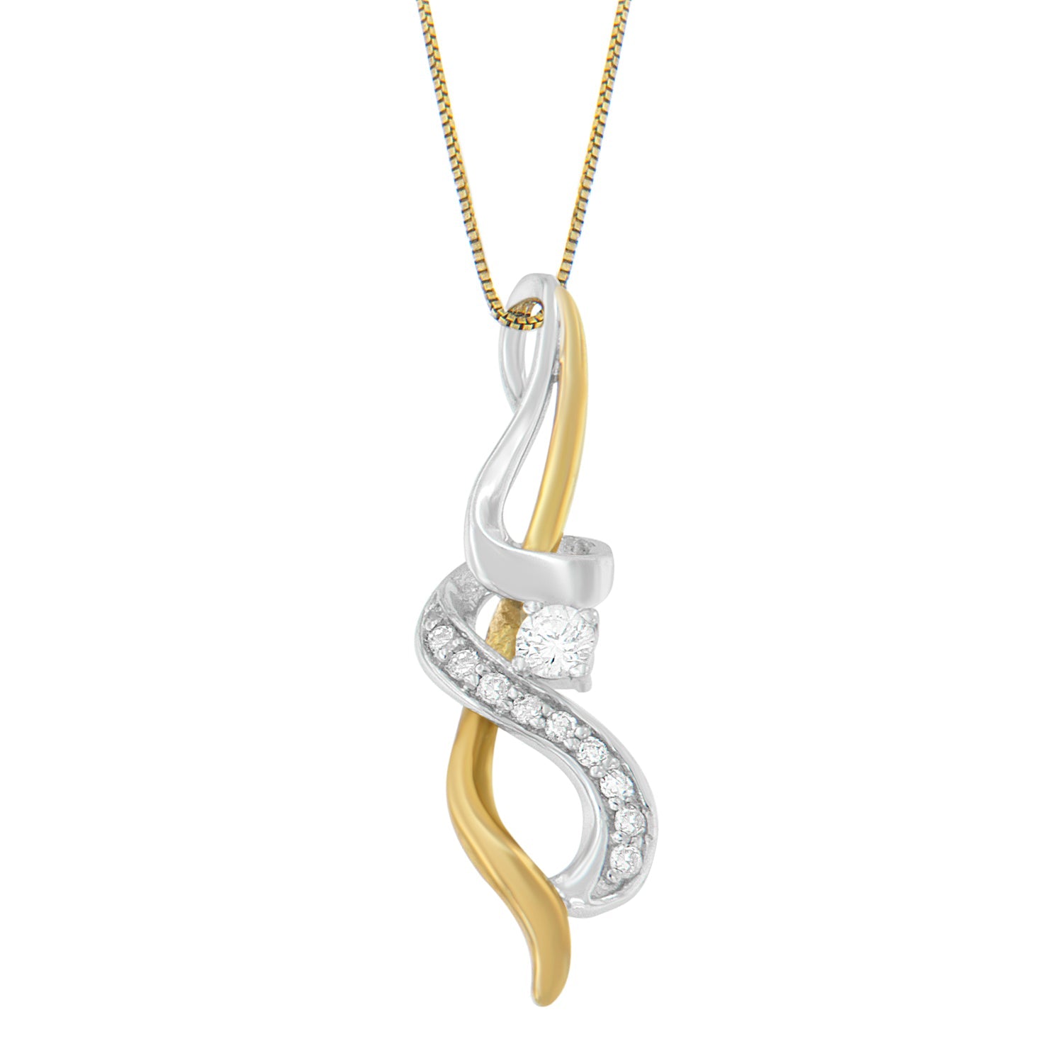 Espira 10K Two-tone Gold 1/5 cttw Diamond Intertwined Swirl Pendant Necklace (J-K, I1-I2) by Bids.com