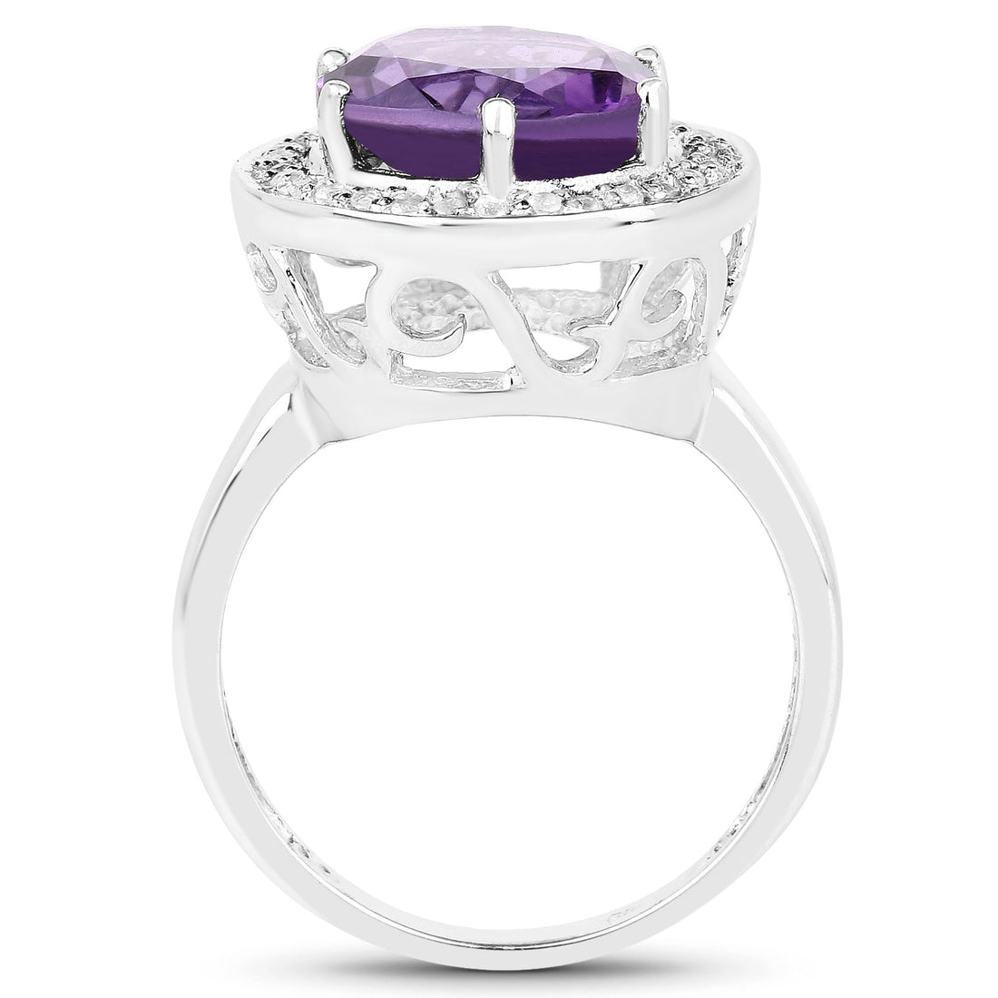 4.27 Carat Genuine Amethyst and White Topaz .925 Sterling Silver Ring by Bids.com