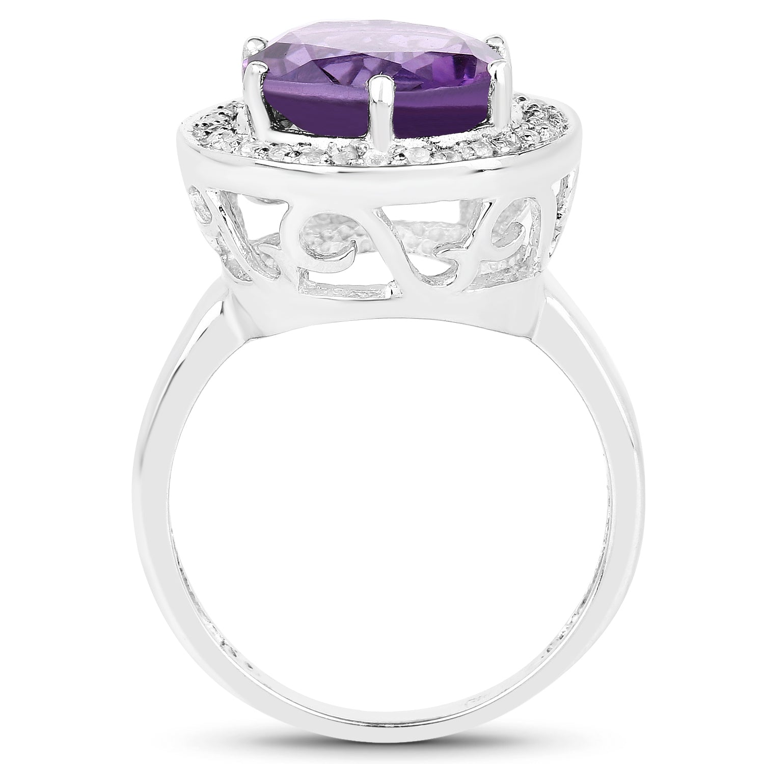 4.27 Carat Genuine Amethyst and White Topaz .925 Sterling Silver Ring by Bids.com