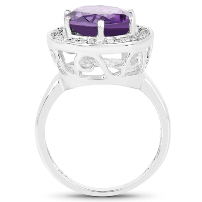 4.27 Carat Genuine Amethyst and White Topaz .925 Sterling Silver Ring by Bids.com