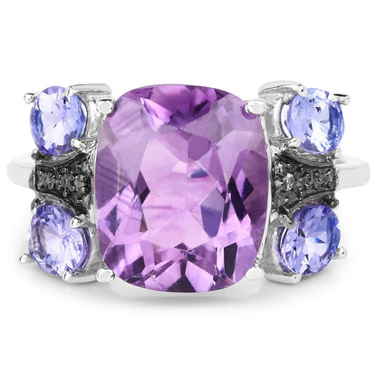 5.53 Carat Genuine Amethyst, Tanzanite &amp; White Topaz .925 Sterling Silver Ring  DestGlow