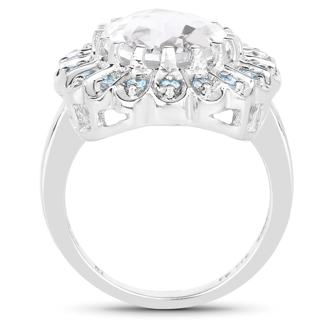 5.90 Carat Genuine Crystal Quartz and Swiss Blue Topaz .925 Sterling Silver Ring by Bids.com