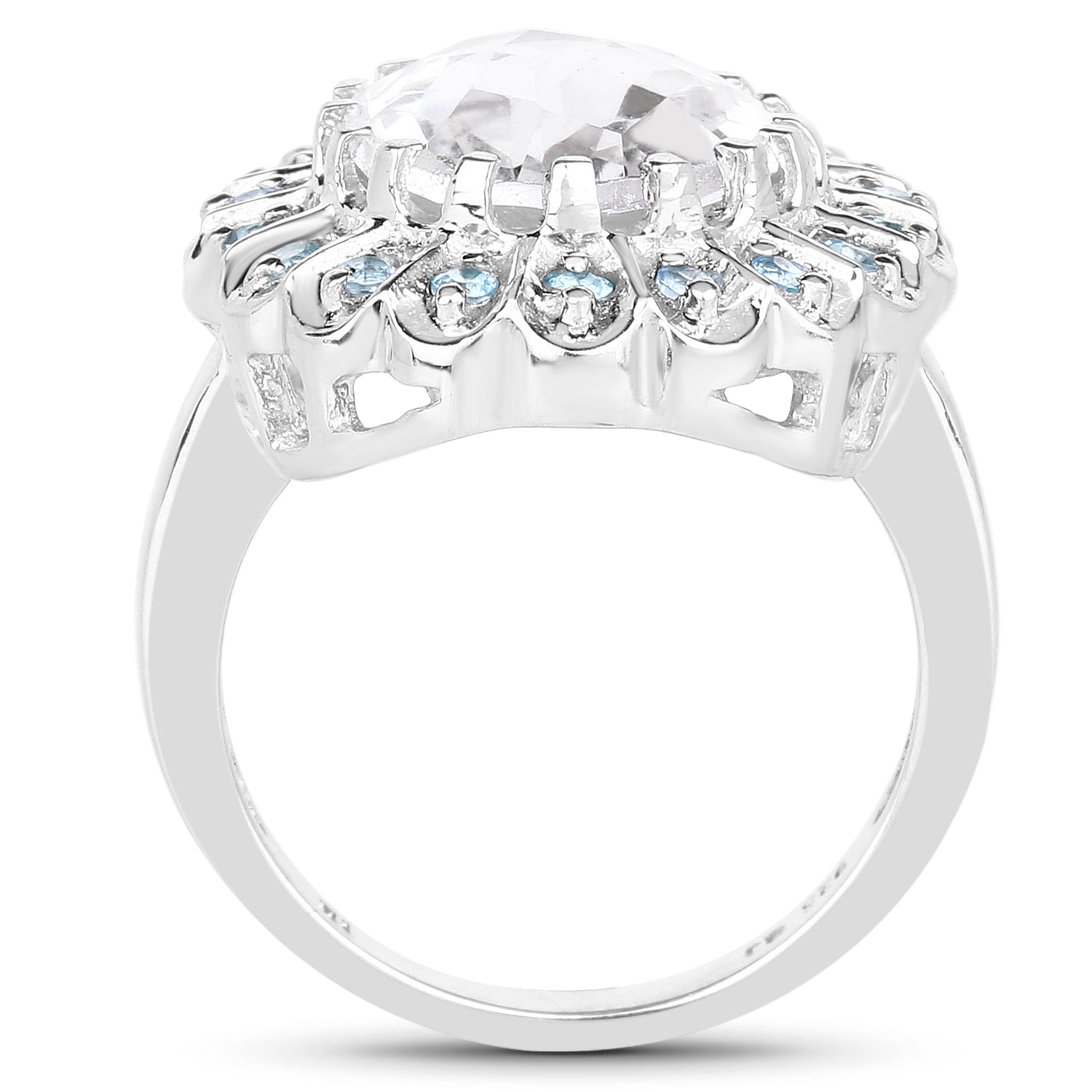 5.90 Carat Genuine Crystal Quartz and Swiss Blue Topaz .925 Sterling Silver Ring by Bids.com