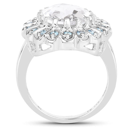 5.90 Carat Genuine Crystal Quartz and Swiss Blue Topaz .925 Sterling Silver Ring by Bids.com