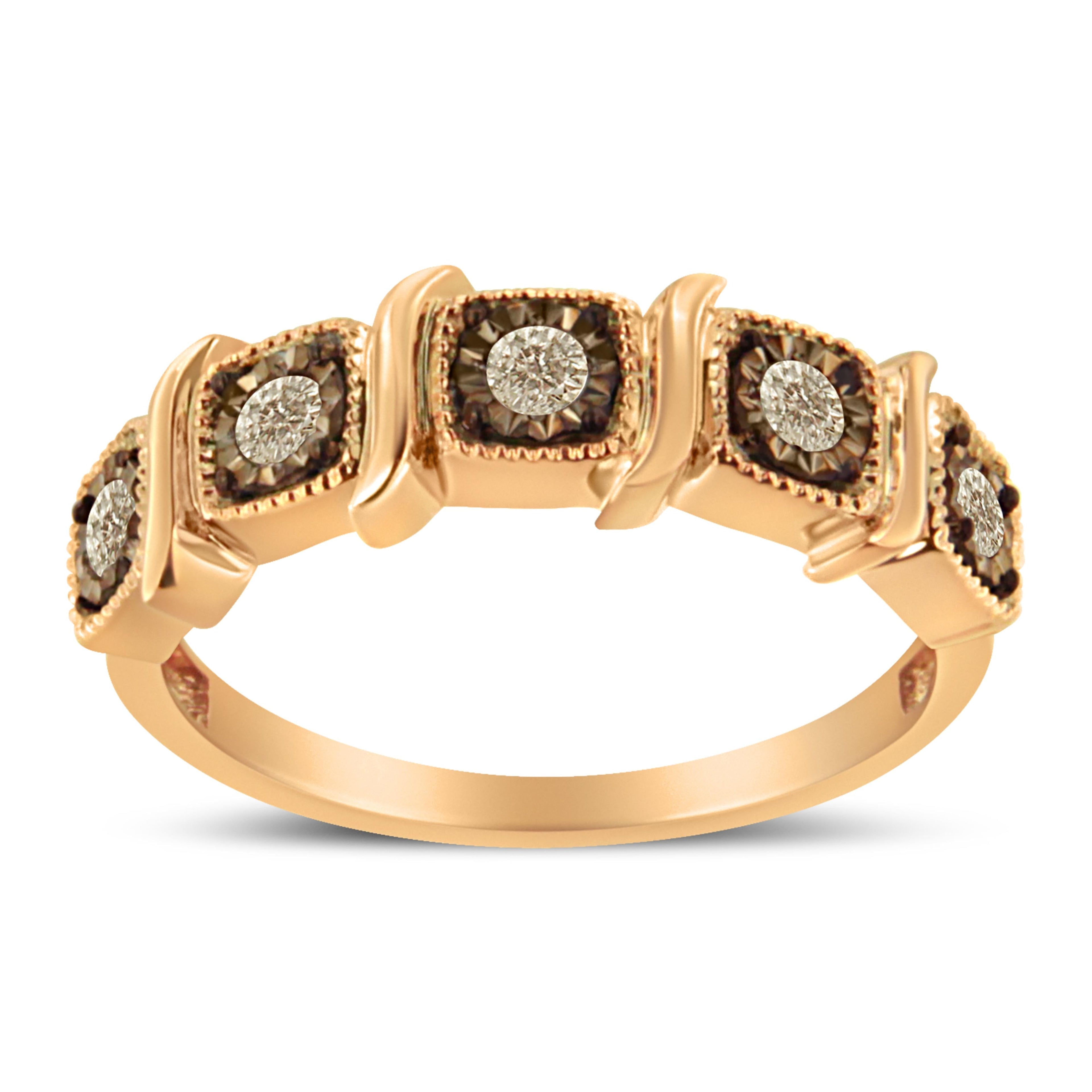 10K Rose Gold Flashed .925 Sterling Silver Miracle-Set Diamond 5-Stone Band Ring (1/4 Cttw, J-K Color, I1-I2 Clarity) - Size 7  DestGlow