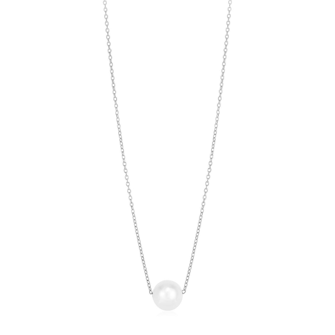 14k White Gold Pearl Solitaire Necklace by Bids.com