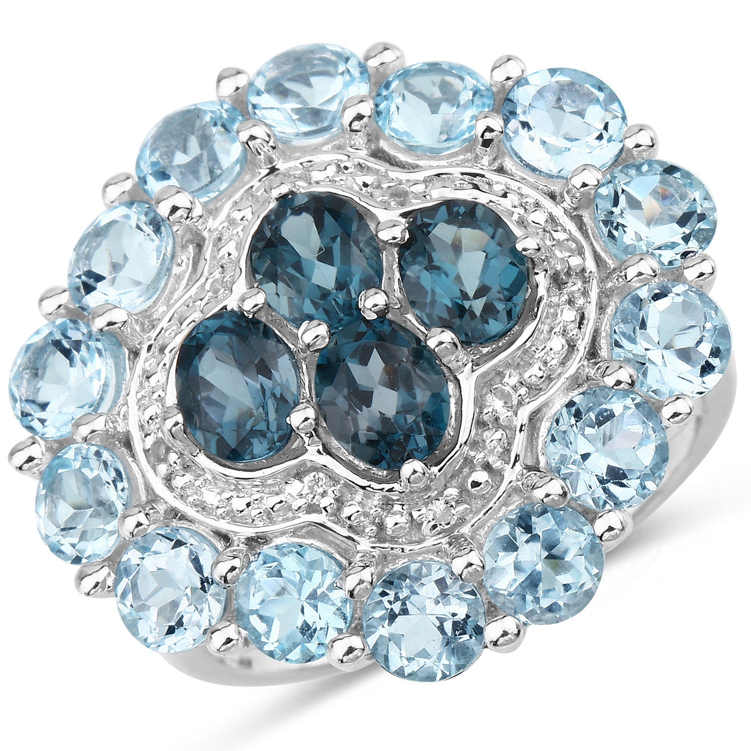 6.54 Carat Genuine London Blue Topaz, Blue Topaz and White Topaz .925 Sterling Silver Ring by Bids.com