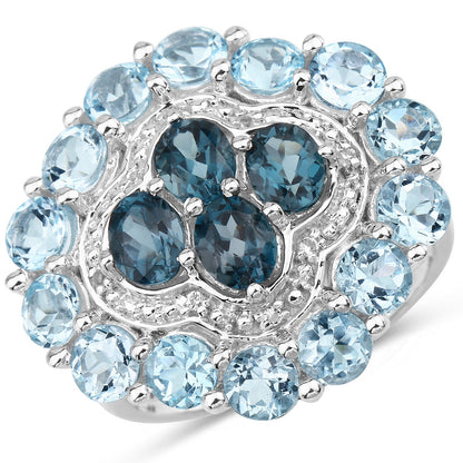 6.54 Carat Genuine London Blue Topaz, Blue Topaz and White Topaz .925 Sterling Silver Ring by Bids.com