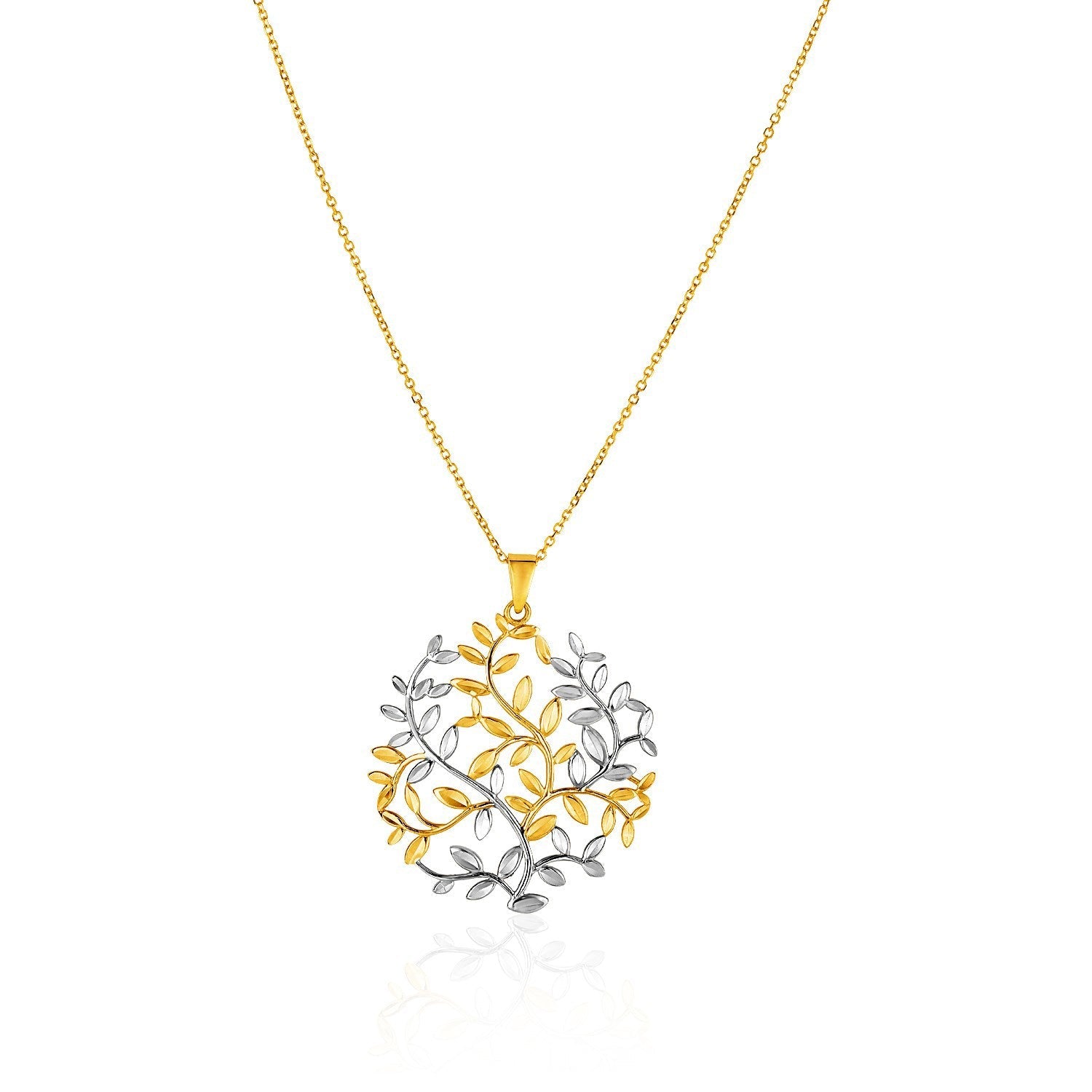 14k Two-Tone Yellow and White Gold Tree of Life Pendant by Bids.com
