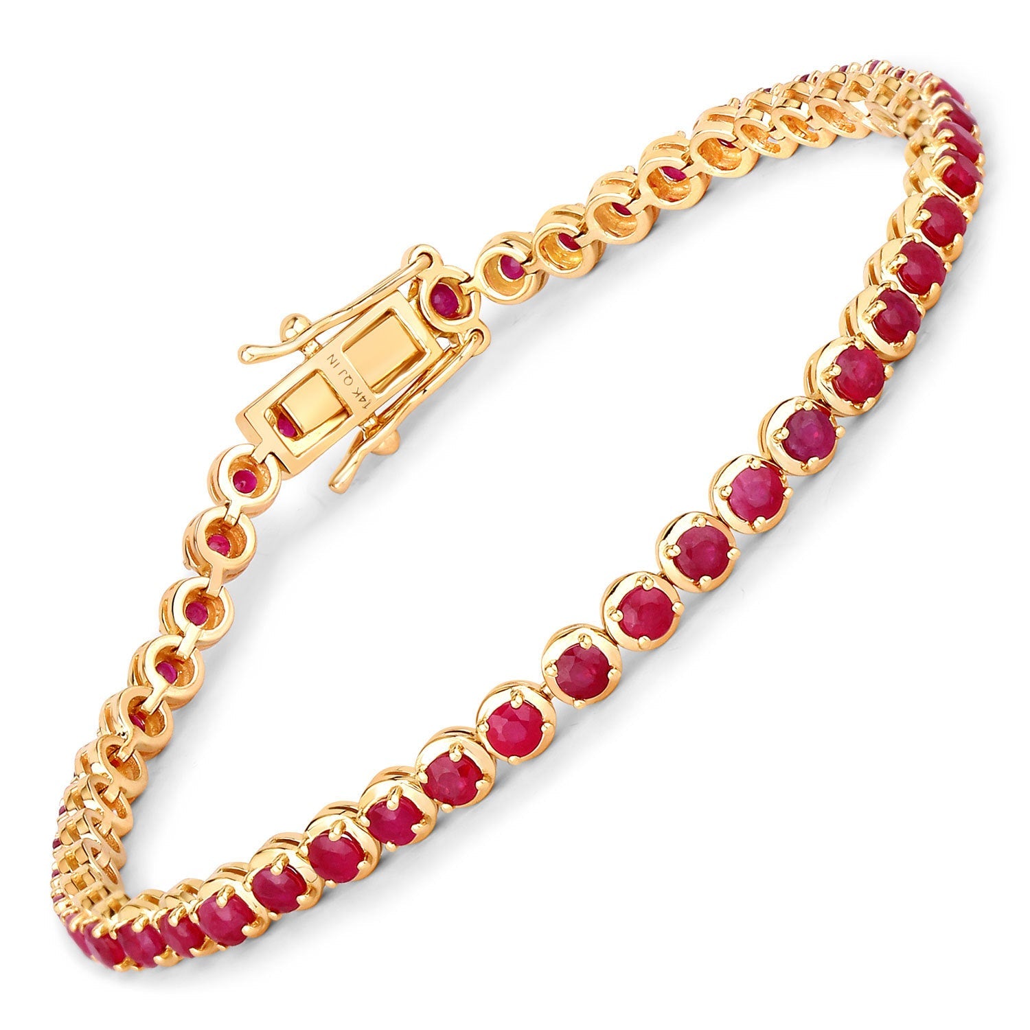 3.13 Carat Genuine Mozambique Ruby 14K Yellow Gold Bracelet by Bids.com