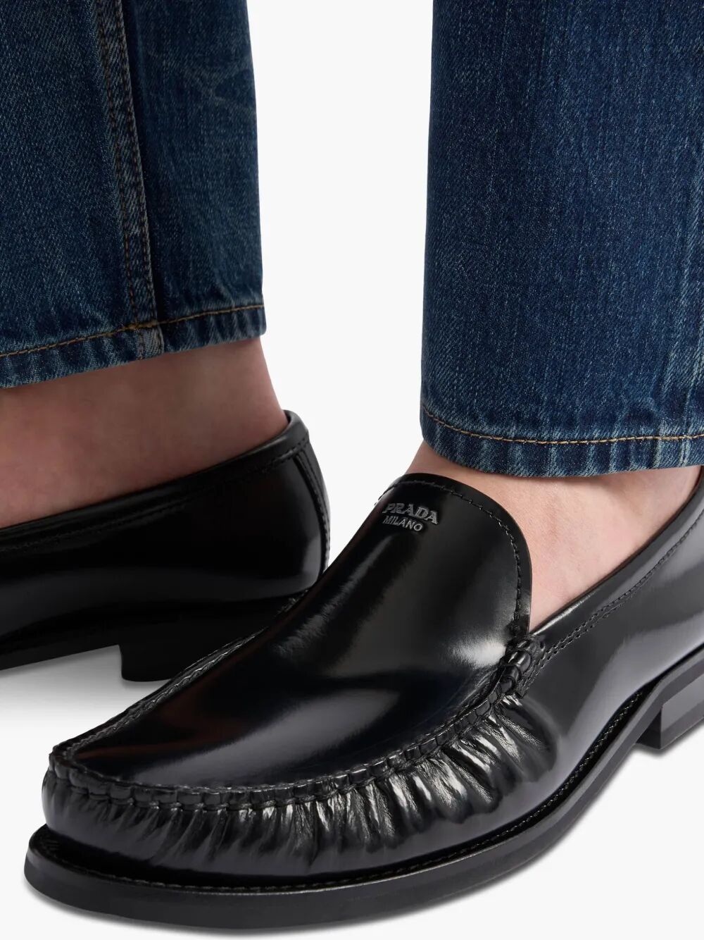 Prada Men Brushed Leather Loafers by Luosophy