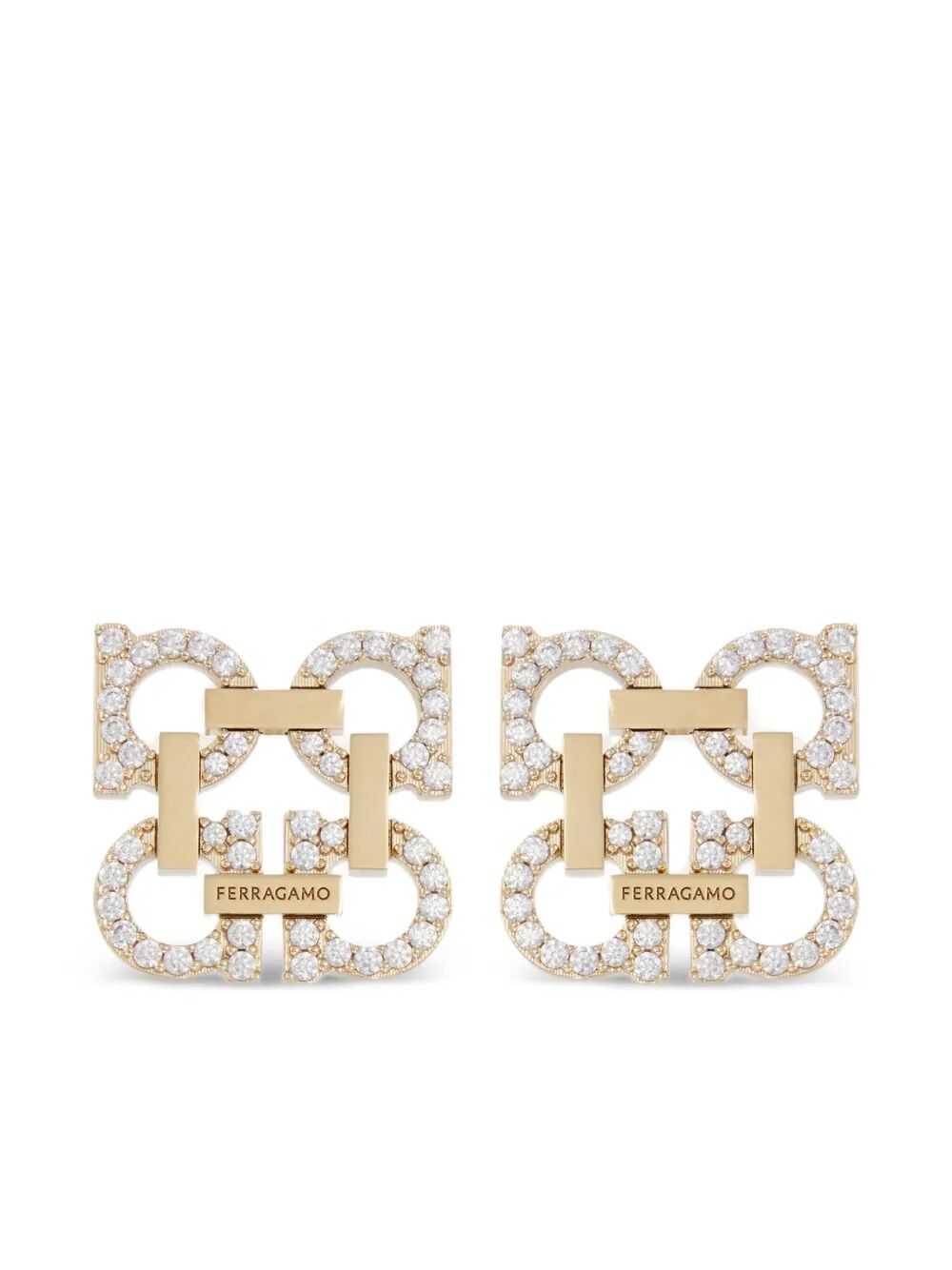 Ferragamo Women Crystal Embellished Four Gancini Clip On Earrings by Luosophy