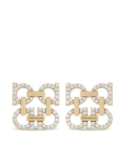Ferragamo Women Crystal Embellished Four Gancini Clip On Earrings by Luosophy
