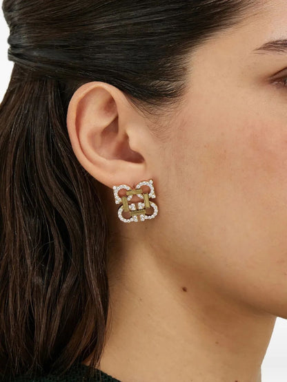 Ferragamo Women Crystal Embellished Four Gancini Clip On Earrings by Luosophy