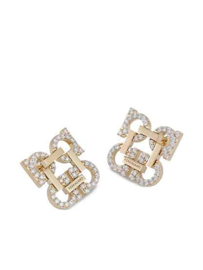Ferragamo Women Crystal Embellished Four Gancini Clip On Earrings by Luosophy