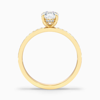 Kath 10 Carat Oval Hidden Halo Pave Moissanite Diamond Ring in 18k Yellow Gold