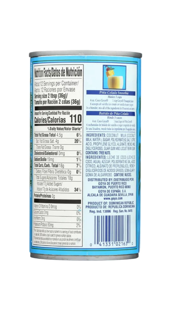 Crema de Coco GOYA  Endulzada para Postres y Bebidas| 15 oz  DestGlow