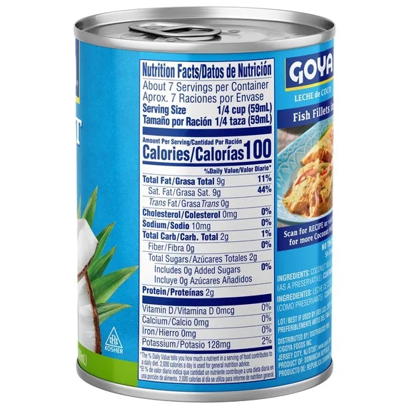 Leche de Coco GOYA  sin Endulzar para Cocinar y Hornear| 13.5 fl oz  DestGlow