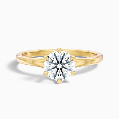 June 2 Carat Round Solitaire Moissanite Diamond Ring in 18k Yellow Gold
