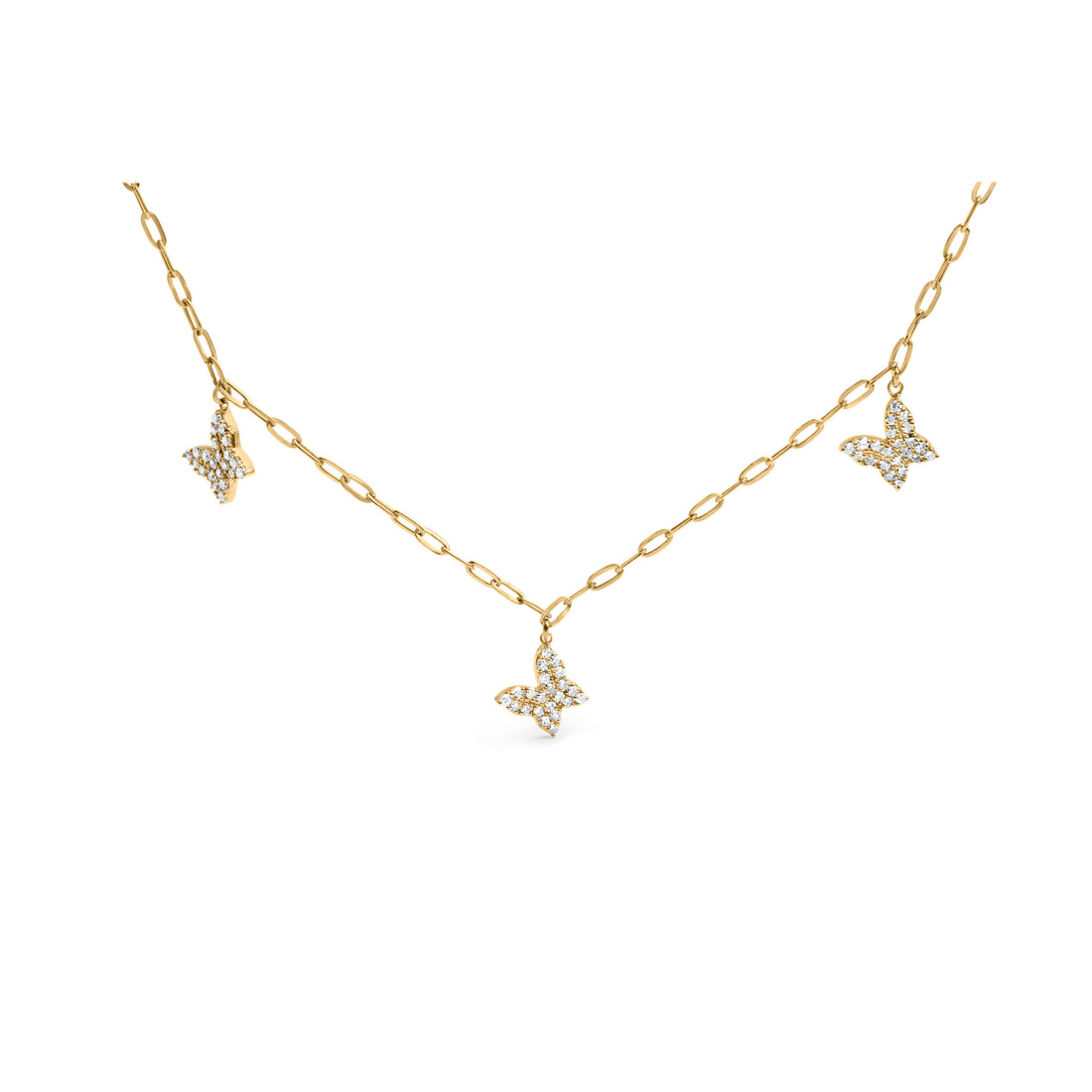 14KT Yellow Gold 1/2 Cttw Diamond Butterfly Station Paperclip Station Necklace (I-J Color, I1-I2 Clarity) - Adjustable 15"-17" Inches by Bids.com