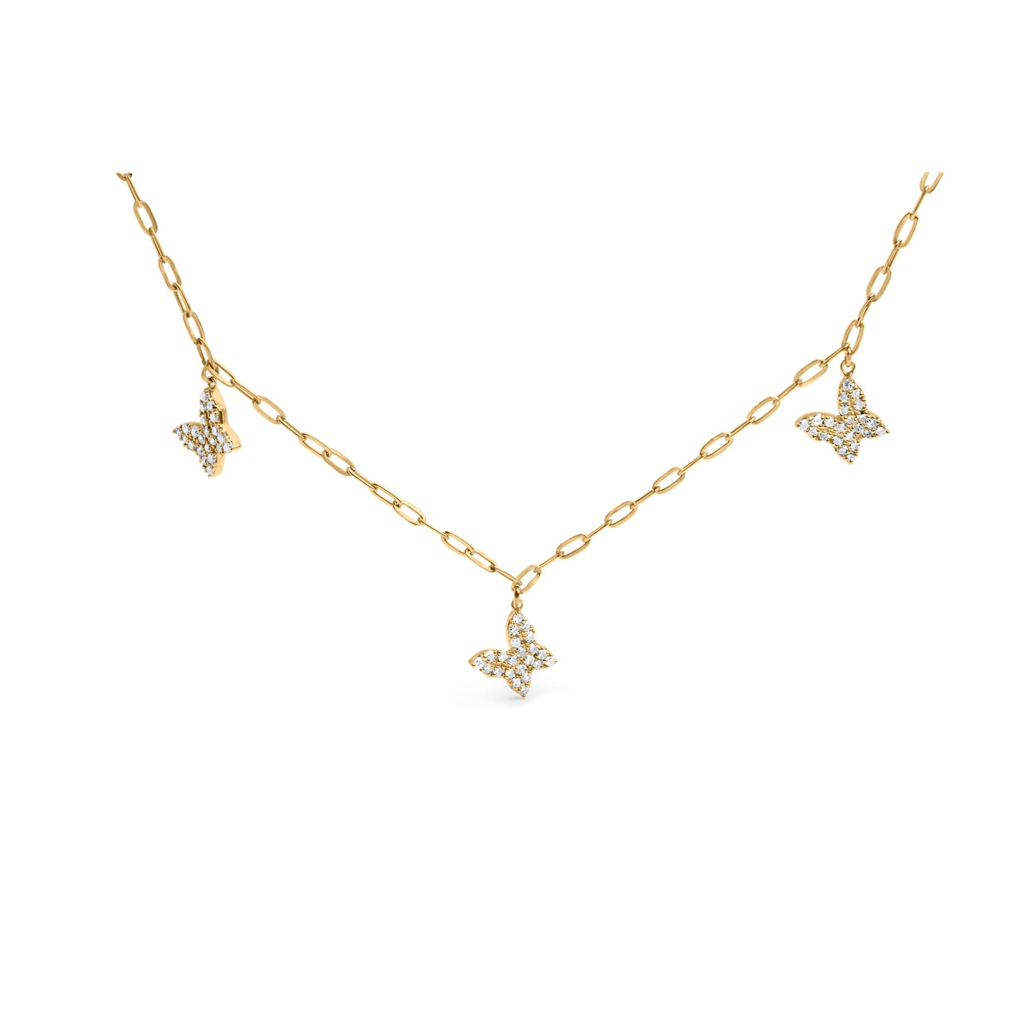 14KT Yellow Gold 1/2 Cttw Diamond Butterfly Station Paperclip Station Necklace (I-J Color, I1-I2 Clarity) - Adjustable 15"-17" Inches by Bids.com