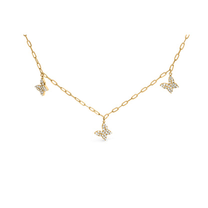 14KT Yellow Gold 1/2 Cttw Diamond Butterfly Station Paperclip Station Necklace (I-J Color, I1-I2 Clarity) - Adjustable 15"-17" Inches by Bids.com