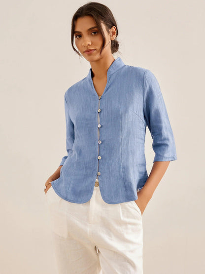 100% Linen Hand Button Fitted Jacket AMELIA by LINTICO