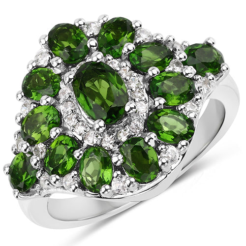 2.77 Carat Genuine Chrome Diopside and White Zircon .925 Sterling Silver Ring by Bids.com