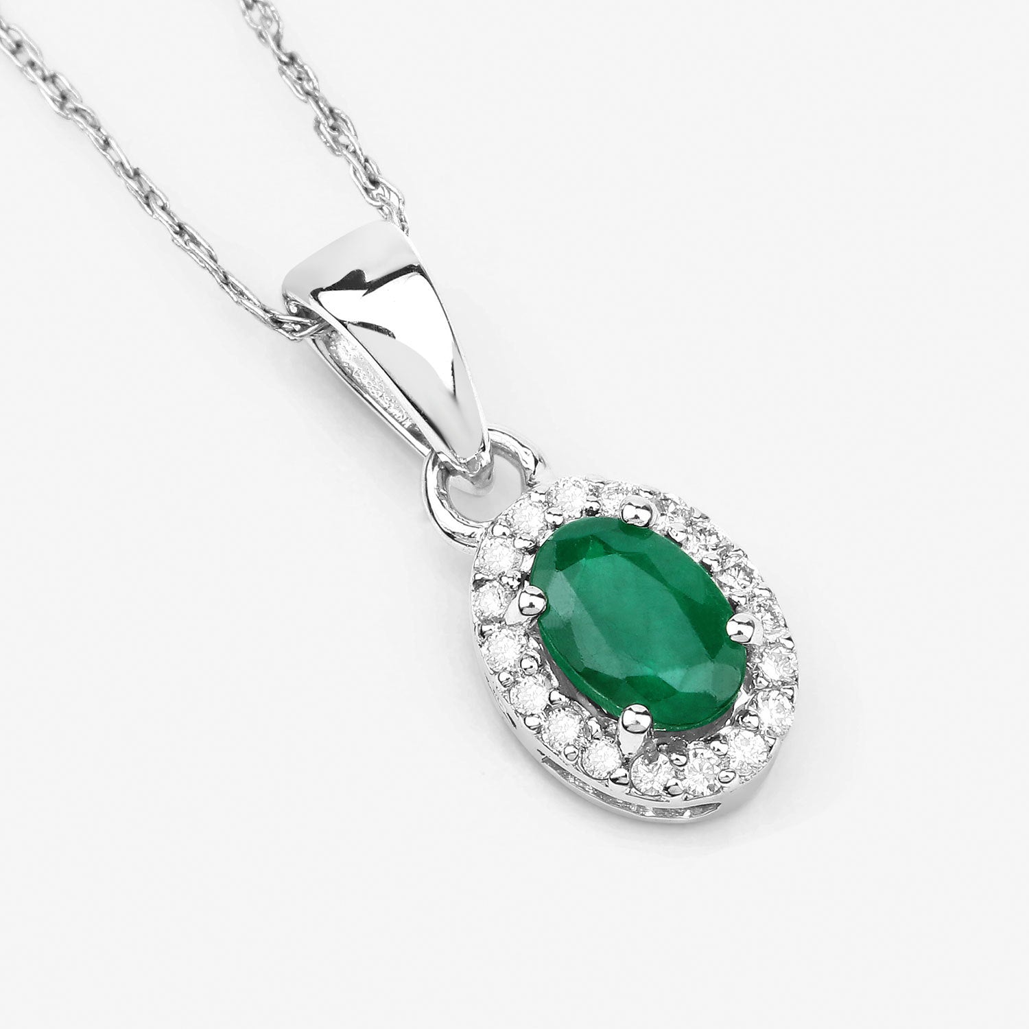 0.81 Carat Genuine Zambian Emerald and White Diamond 14K White Gold Pendant by Bids.com